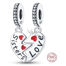 Charm Sterling silver 925 Sisters divisible charm heart 2in1, pendant on bracelet family