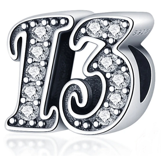 Charm Sterling silver 925 13 anniversary, bead on bracelet
