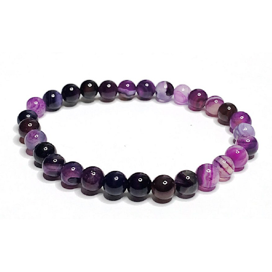 Agate purple bracelet elastic natural stone, ball 6 mm / 16 - 17 cm