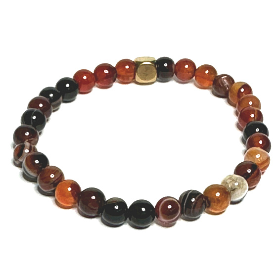 Sardonyx bracelet elastic natural stone, ball 6 mm / 16-17 cm, stone of happiness and life force