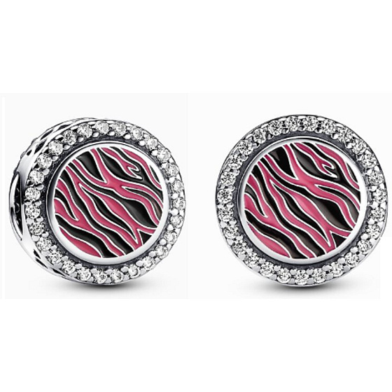 Charm Sterling silver 925 Charm with zebra print pink, bead on bracelet animal