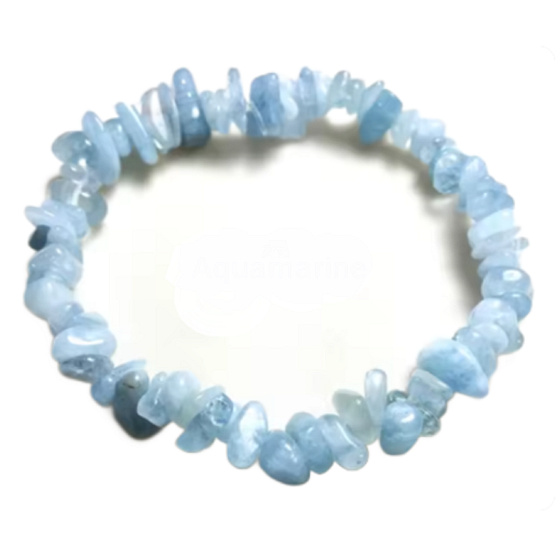 Aquamarine bracelet elastic chopped natural stone 19 cm, symbol of justice