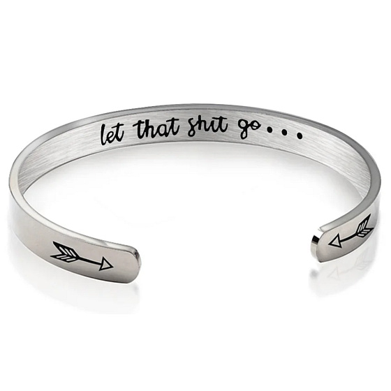 Stainless steel bracelet silver with engraving Let it go, open cuff, 4 mm