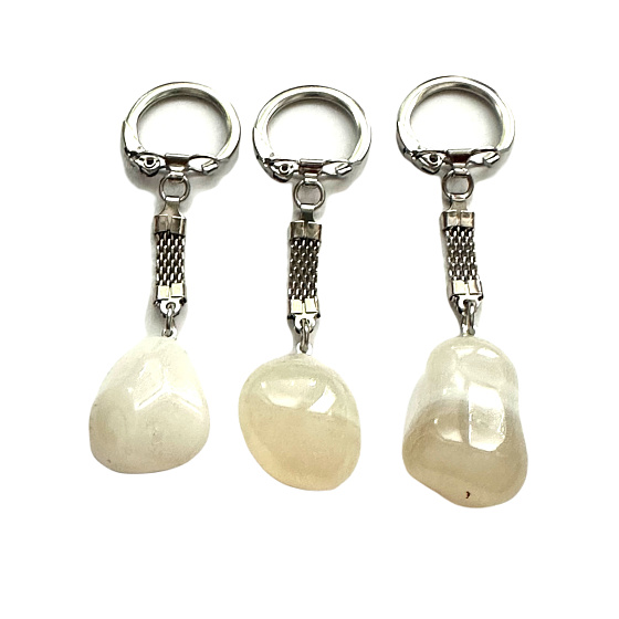 White Agate Tumbled Pendant Keychain Natural Stone, approx. 10 cm,
