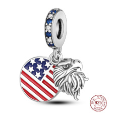 Sterling silver 925 USA flag + eagle, 2in1 travel bracelet pendant