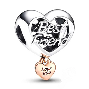 Sterling silver 925 Heart and inscription I love you best friend - Love you Best friend, friendship bracelet bead