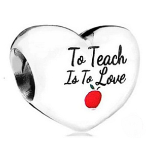 Sterling Silver 925 Teacher - Teach with Love, Heart Bead on Love Bracelet