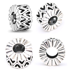 Charm Sterling silver 925 Punched heart irregular shape, stopper, clip bead on bracelet love