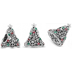 Sterling silver 925 Glittering Christmas tree silver, Christmas bracelet bead