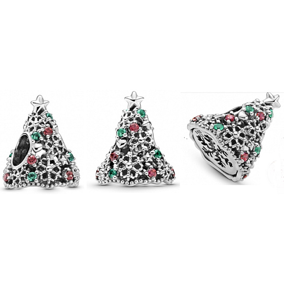 Sterling silver 925 Glittering Christmas tree silver, Christmas bracelet bead