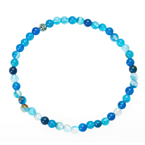 Agate blue banded bracelet elastic natural stone, ball 4 mm / 19 cm
