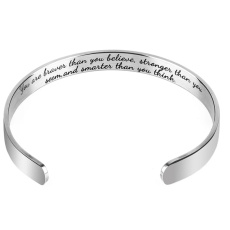 Stainless steel bracelet gold-plated with double-sided engraving You are braver than you think.., open cuff, 2.5 mm