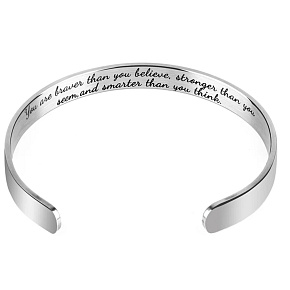 Stainless steel bracelet gold-plated with double-sided engraving You are braver than you think.., open cuff, 2.5 mm