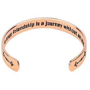 Stainless steel bracelet gold-plated with engraving True Friendship, open cuff, 2.5 mm