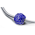 Charm Sterling Silver 925 Blue Rose in Bloom, Bead for Nature Bracelet