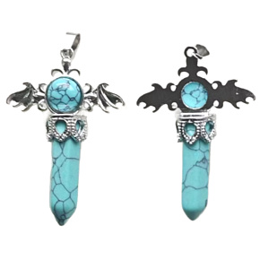 Turquenite cross made of alloy and stone 5.3 x 3.7 x 12 mm, a stone for young people seeking life's purpose