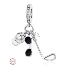 Charm Sterlingové stříbro 925 Golfová vášeň 3v1 - hůl, brýle, čepice, přívěsek na náramek sport