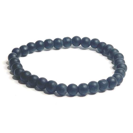 Agate black matte bracelet elastic natural stone, ball 6 mm / 16 - 17 cm, gives courage and strength