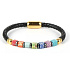 Chakra bracelet natural stone cube, genuine dark brown leather 20 cm with golden handle