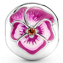 Charm Sterling silver 925 Pansy pink, stopper, clip bead for bracelet nature