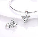 Charm Sterling silver 925 Deer with flowers, animal bracelet pendant