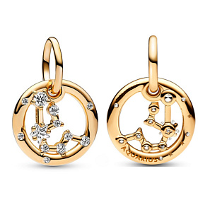 Charm Sterling Silver 925 Gold Plated Zodiac Sign Aquarius, Pendant Bracelet