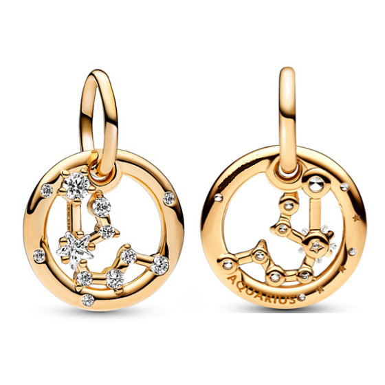Charm Sterling Silver 925 Gold Plated Zodiac Sign Aquarius, Pendant Bracelet
