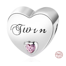 Charm Sterling Silver 925 Twin Hearts, Bead for Family Bracelet Charm Sterling Silver 925 Twin Hearts, Bead for Family Bracelet