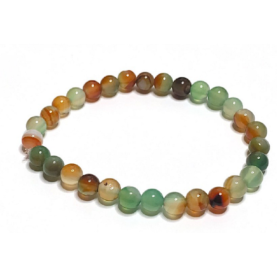 Agate peacock bracelet elastic natural stone, ball 6 mm / 16 - 17 cm