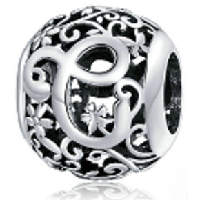 Sterling silver 925 Magic alphabet letter C with flowers, bead for bracelet