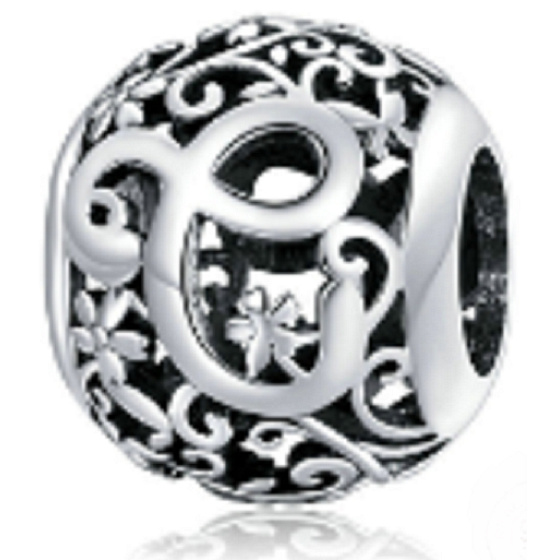 Sterling silver 925 Magic alphabet letter C with flowers, bead for bracelet