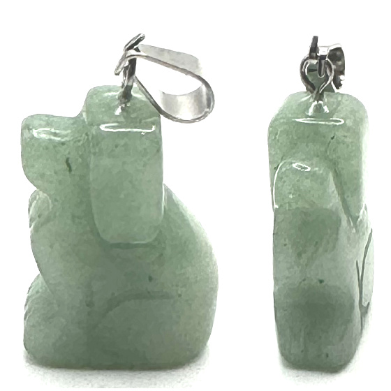 Chalcedony green Dog pendant natural stone, hand cut figurine 1,8 x 2,5 x 8 mm, stone of love, joy