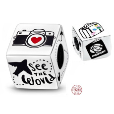 Sterling Silver 925 Travel the World Cube Charm, Travel Bracelet Bead