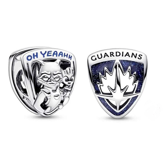 Charm Sterling silver 925 Marvel Guardians of the Galaxy, Rocket Raccoon and Groot's emblem, bracelet bead
