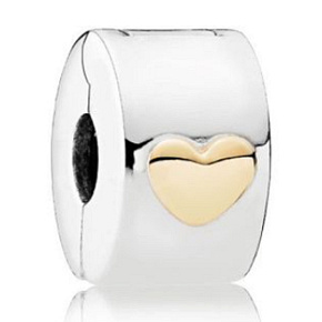 Charm Sterling Silver 925 Heart Gold-Plated, Stopper, Clip Bead for Love Bracelet