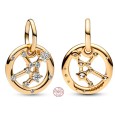 Charm Sterling Silver 925 Gold Plated Zodiac Sign Virgo, Pendant Bracelet Charm Sterling Silver 925 Gold Plated Zodiac Sign Virgo, Pendant Bracelet