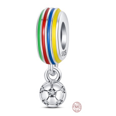 Charm Sterling silver 925 Euro 2024 Football coloured, bead on bracelet sport