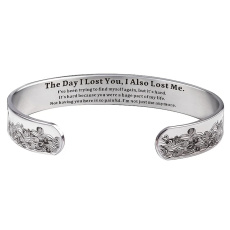 Stainless steel bracelet silver with engraving The day I lost you, open cuff, 10 mm