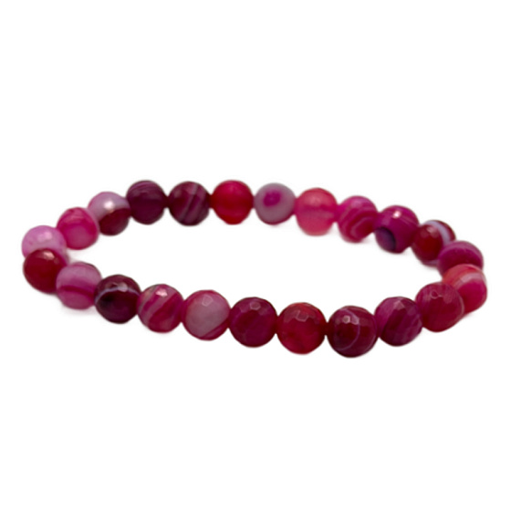 Achát růžový krajkový fazet náramek elastický přírodní kámen, kulička 8 mm / 16 - 17 cm, klid - ochrana - síla - harmonie