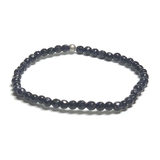 Goldstone blue Avanturine facet bracelet elastic, ball 4 mm / 16-17 cm, stone ambition