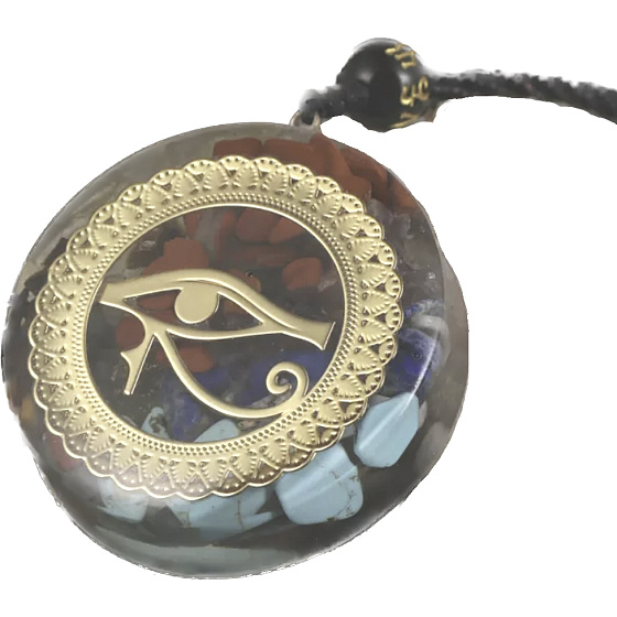 Orgonite amulet, Eye of Horn, energy generator, natural stone (7 chakras) + epoxy resin + rope 22 g