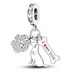 Sterling silver 925 I love my dog, 3in1 pet bracelet pendant