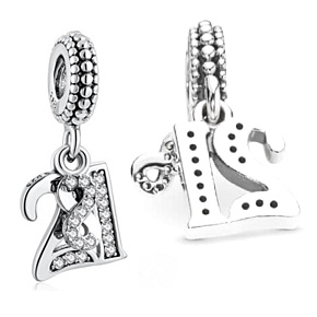 Charm Sterling silver 925 21 years of love, 2in1 anniversary bracelet pendant