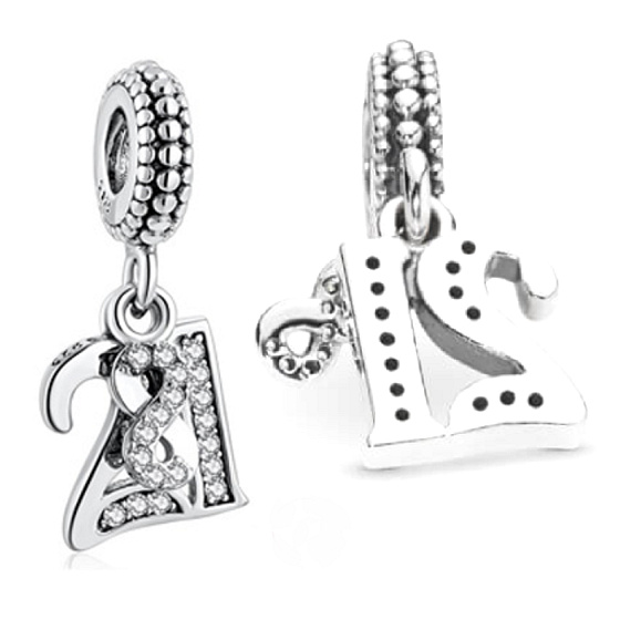 Charm Sterling silver 925 21 years of love, 2in1 anniversary bracelet pendant