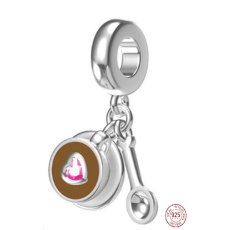Charm Sterling silver 925 Coffee cup and spoon 2in1, food and drink bracelet pendant