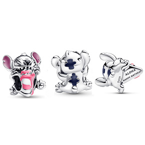 Charm Sterling silver 925 Disney Stitch with birthday cake, bead on bracelet movie Charm Sterling silver 925 Disney Stitch with birthday cake, bead on bracelet movie