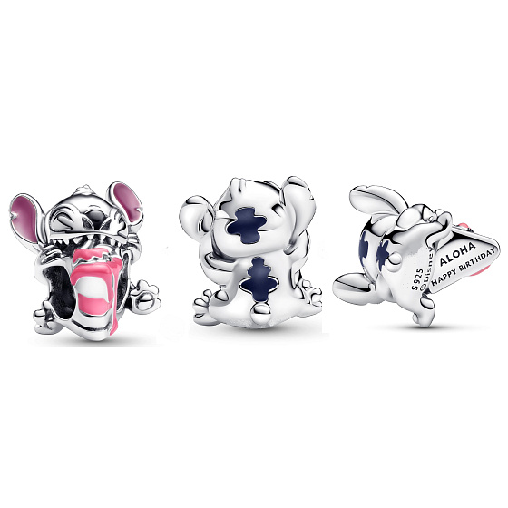 Charm Sterling silver 925 Disney Stitch with birthday cake, bead on bracelet movie