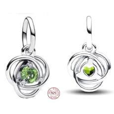 Charm Sterling silver 925 Green light circle of eternity August, pendant on bracelet symbol