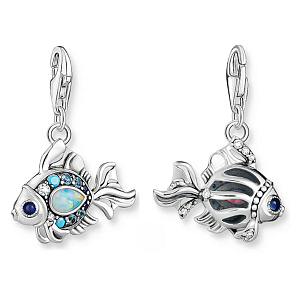 Charm Sterling silver 925 Fish with blue rhinestones, lobster clasp animal bracelet pendant Charm Sterling silver 925 Fish with blue rhinestones, lobster clasp animal bracelet pendant