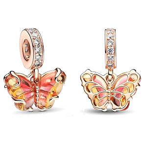 Charm Sterling silver 925 Freedom as a butterfly Murano glass animal bracelet pendant